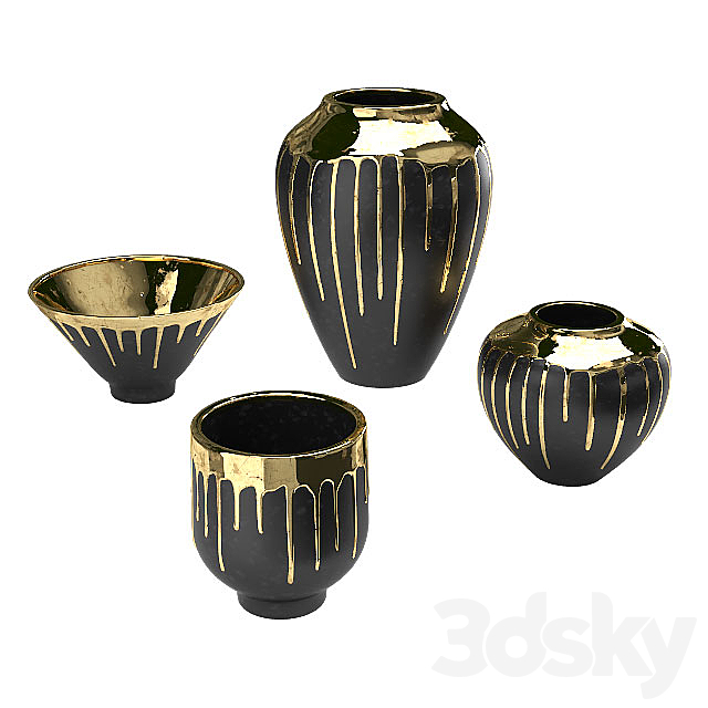 Four vases Isabelina graphite with molten gold 3DSMax File - thumbnail 1