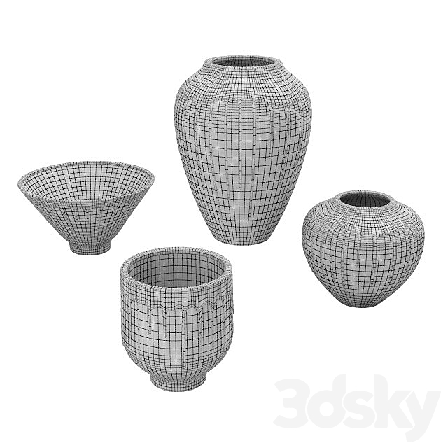 Four vases Isabelina graphite with molten gold 3DSMax File - thumbnail 3