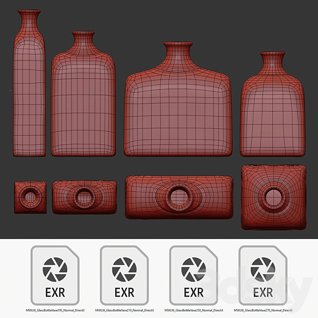 Glass bottle vases 3DS Max Model - thumbnail 7