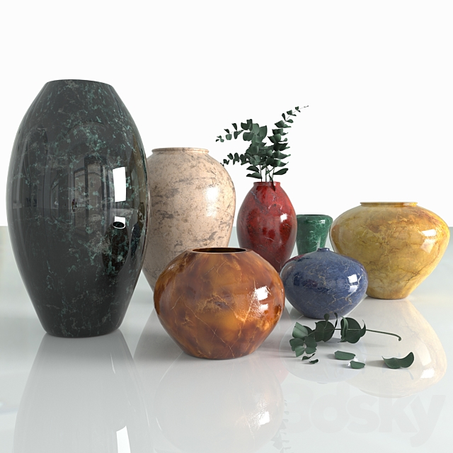 Marble vases. eucalyptus branches 3DSMax File - thumbnail 1