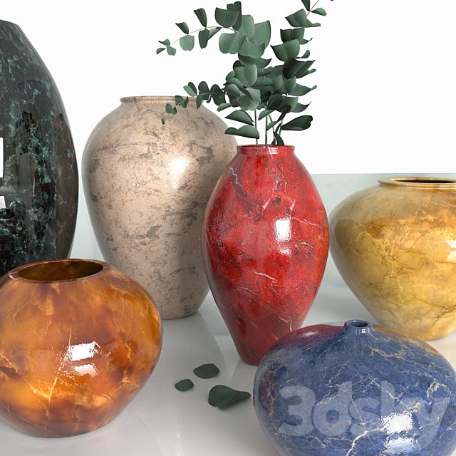 Marble vases. eucalyptus branches 3DSMax File - thumbnail 2