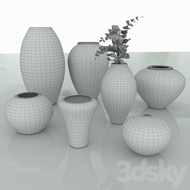 Marble vases. eucalyptus branches 3DSMax File - thumbnail 4