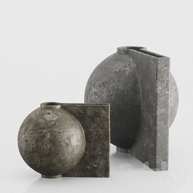 Offset Big and Mini Dark Gray Vases by 101 Copenhagen 3DS Max Model - thumbnail 2