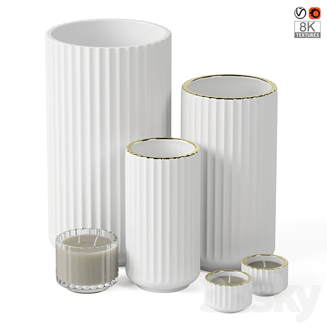 Porcelain vases with candleholders Lyngby Porcelæn 3ds Max - thumbnail 1