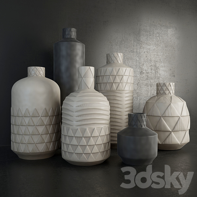 Pressed Pattern Vases 3DS Max Model - thumbnail 2