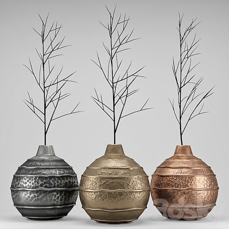 Set Metal Vases 3DS Max - thumbnail 1