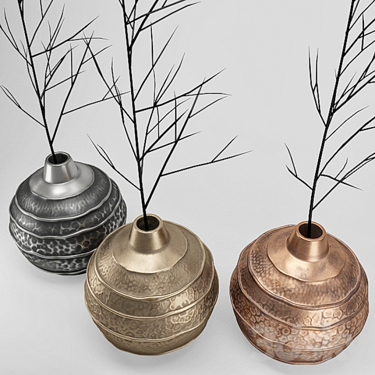 Set Metal Vases 3DS Max - thumbnail 2