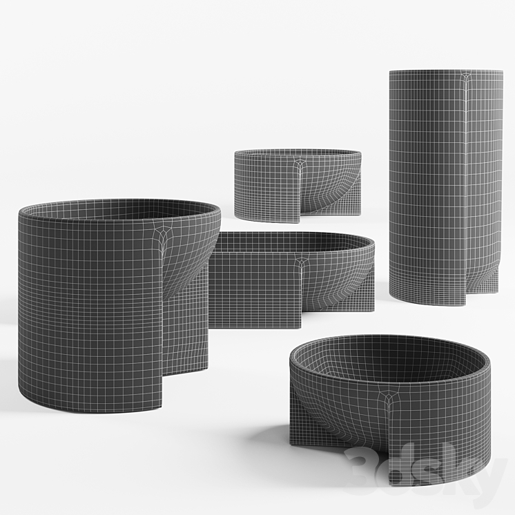 Set of handmade bowls 3DS Max Model - thumbnail 2