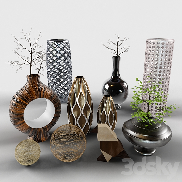 Set vases bird Cody sprigs 3DS Max - thumbnail 1