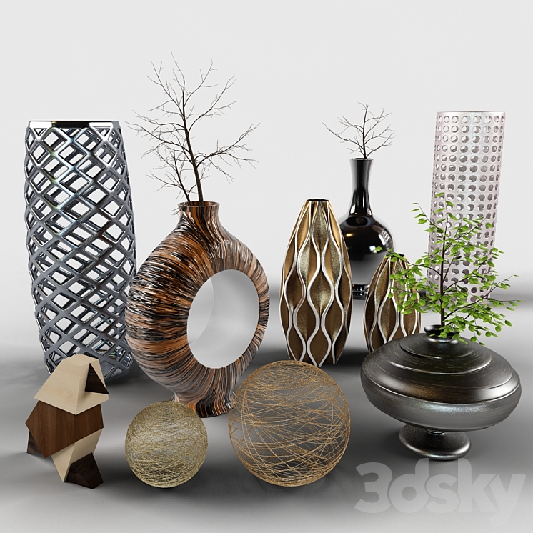 Set vases bird Cody sprigs 3DS Max - thumbnail 2