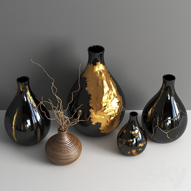 set1259- golden vases2 3DS Max Model - thumbnail 2