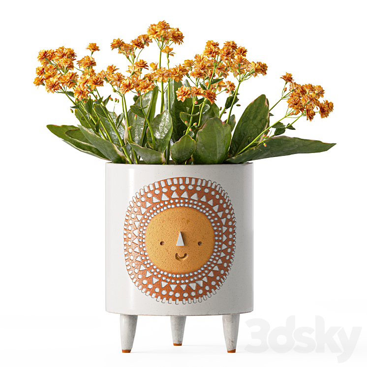 Sunshine ceramic tripod planter by Atelier Stella with Kalanchoe 3DS Max Model - thumbnail 1