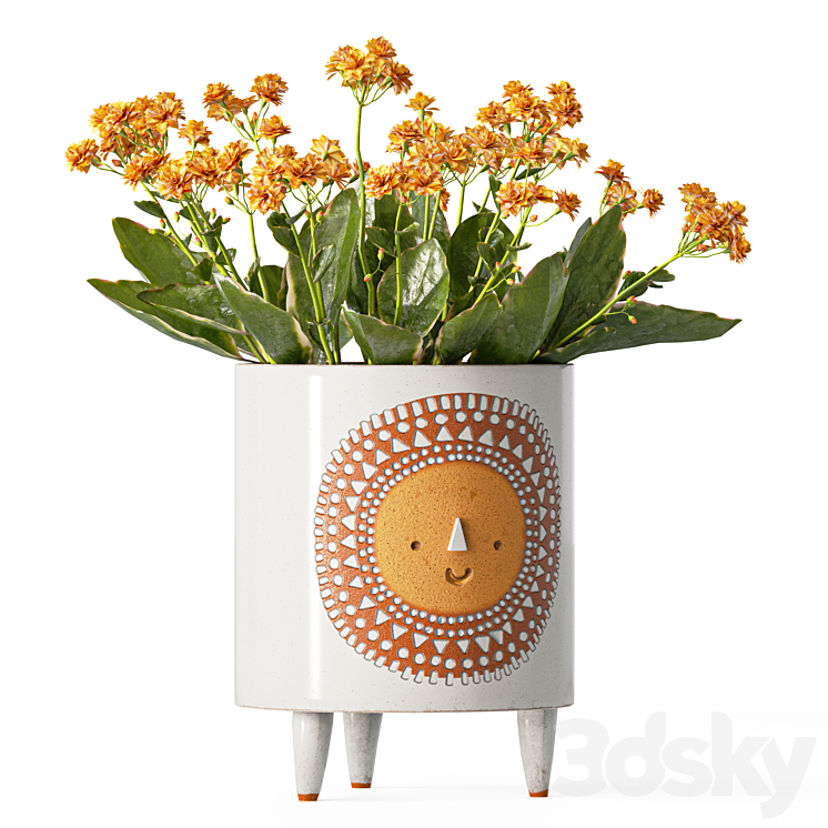 Sunshine ceramic tripod planter by Atelier Stella with Kalanchoe 3DS Max Model - thumbnail 2