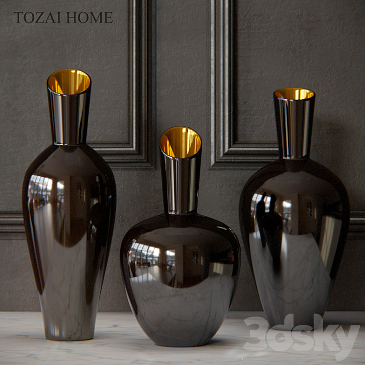 Tozai Noir Gold Decorative Vases 3DS Max - thumbnail 1