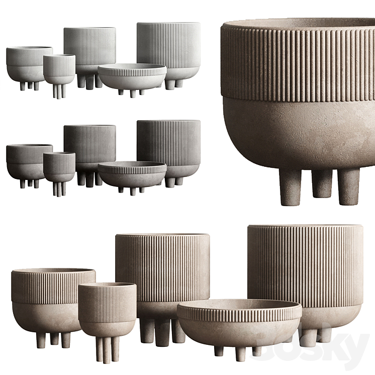 Vase Concrete Indoor Outdoor Set 03 3DS Max Model - thumbnail 1