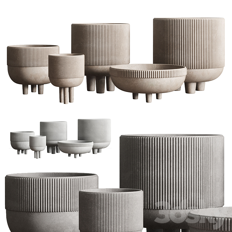 Vase Concrete Indoor Outdoor Set 03 3DS Max Model - thumbnail 2