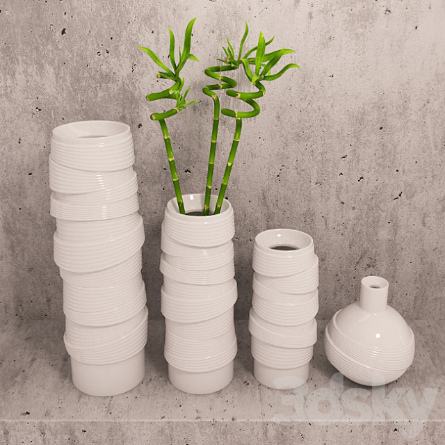 Vases and bamboo set 3ds Max - thumbnail 1