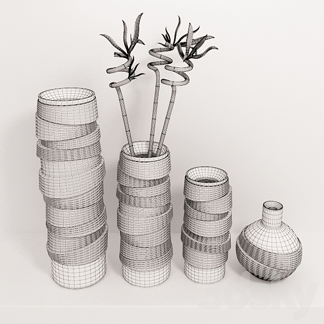 Vases and bamboo set 3ds Max - thumbnail 3