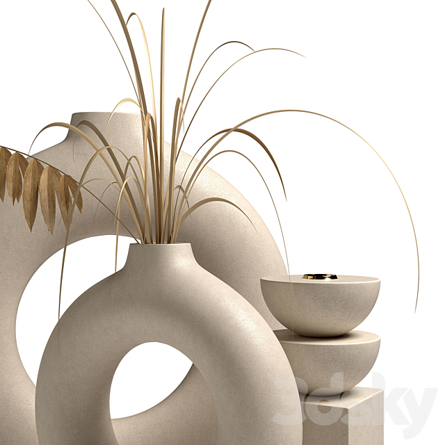 Vases with dried flowers H&M HOME 3ds Max - thumbnail 2