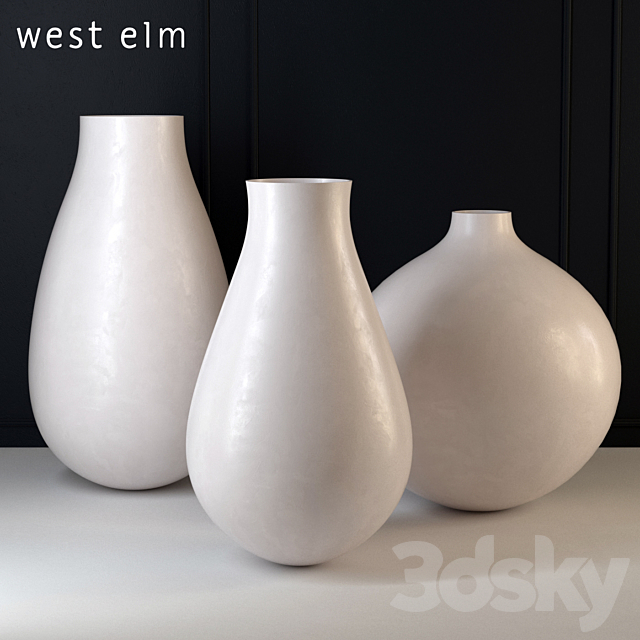 West Elm Oversized Pure White Ceramic Vases 3DSMax File - thumbnail 1