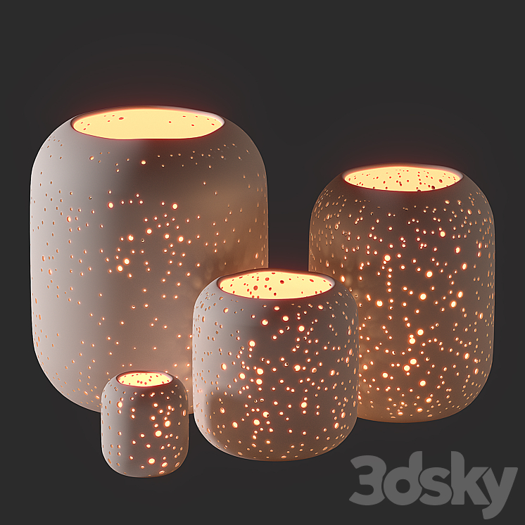 WestElm Pierced Constellation Ceramic Candleholders 3DS Max Model - thumbnail 1