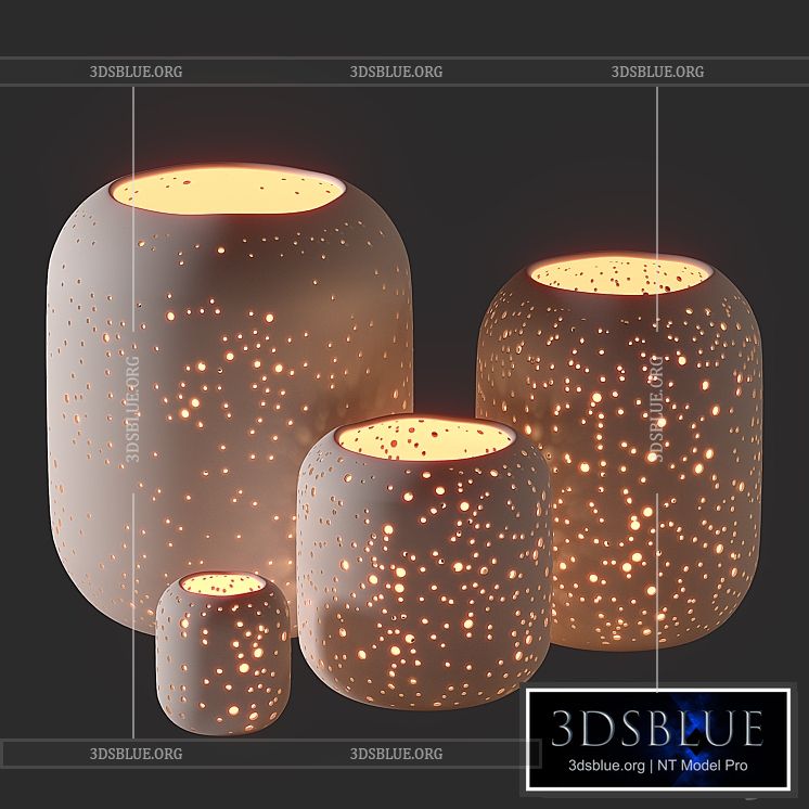 WestElm Pierced Constellation Ceramic Candleholders 3DS Max - thumbnail 3