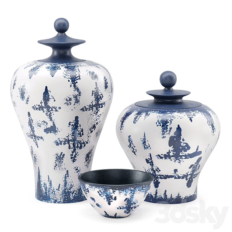 Zuo Modern Mar Temple Jar Blue and White Vases 3DS Max - thumbnail 1