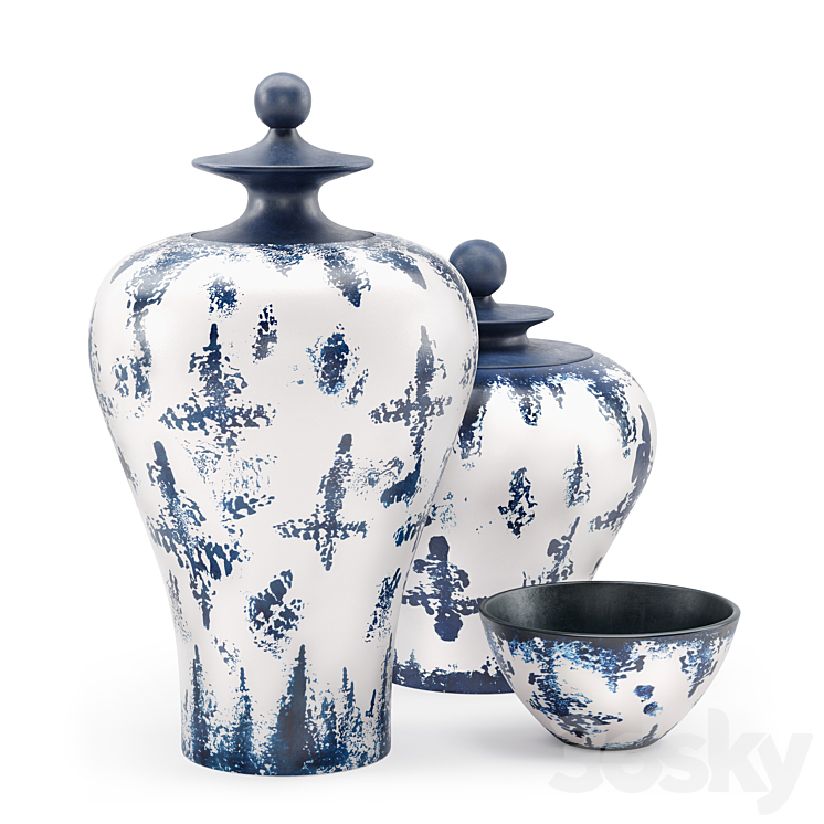 Zuo Modern Mar Temple Jar Blue and White Vases 3DS Max - thumbnail 2