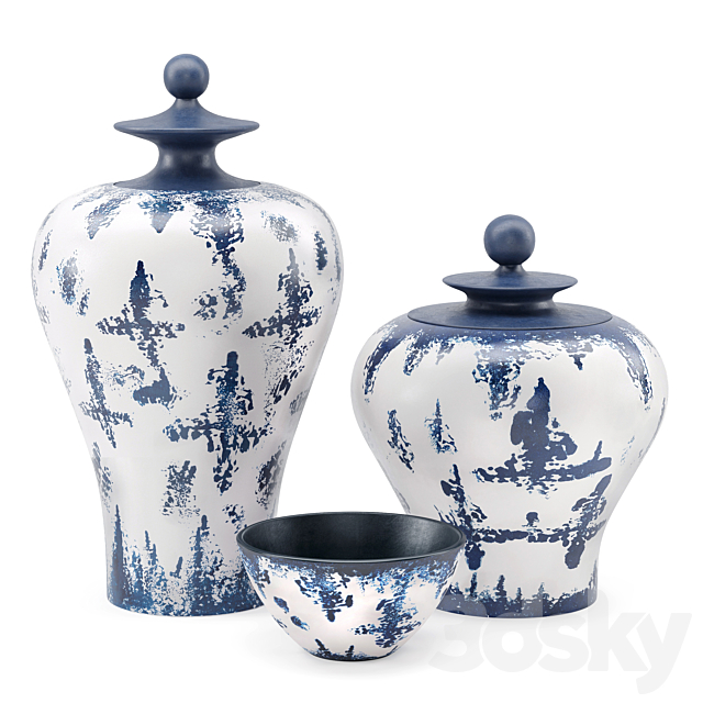 Zuo Modern Mar Temple Jar Blue and White Vases 3DSMax File - thumbnail 1