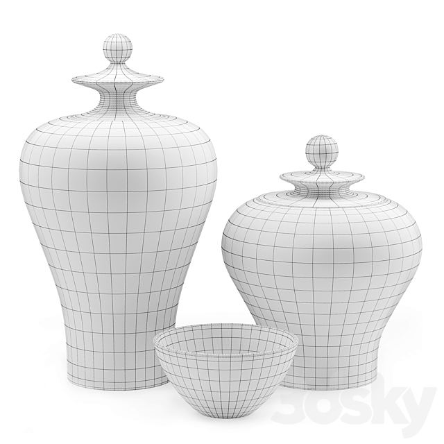 Zuo Modern Mar Temple Jar Blue and White Vases 3DSMax File - thumbnail 3