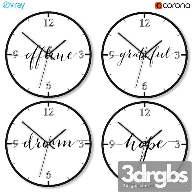 A set of wall clocks with motivational inscriptions 3dsmax Download - thumbnail 1