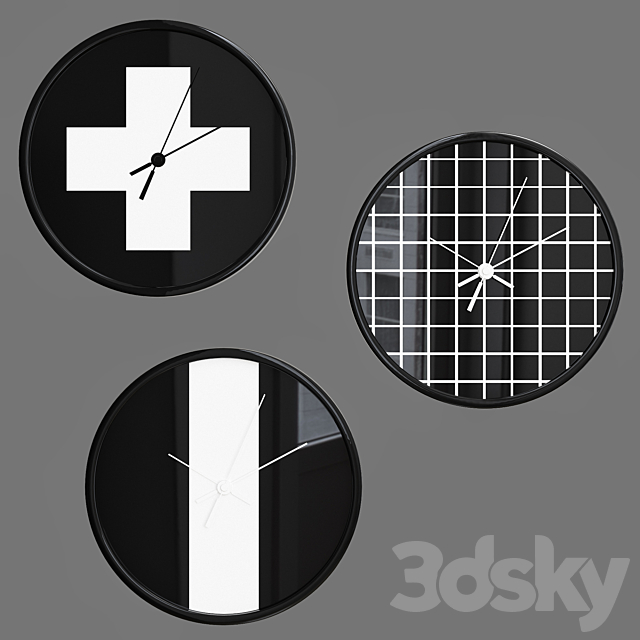 Black and white wall clock 3DSMax File - thumbnail 2