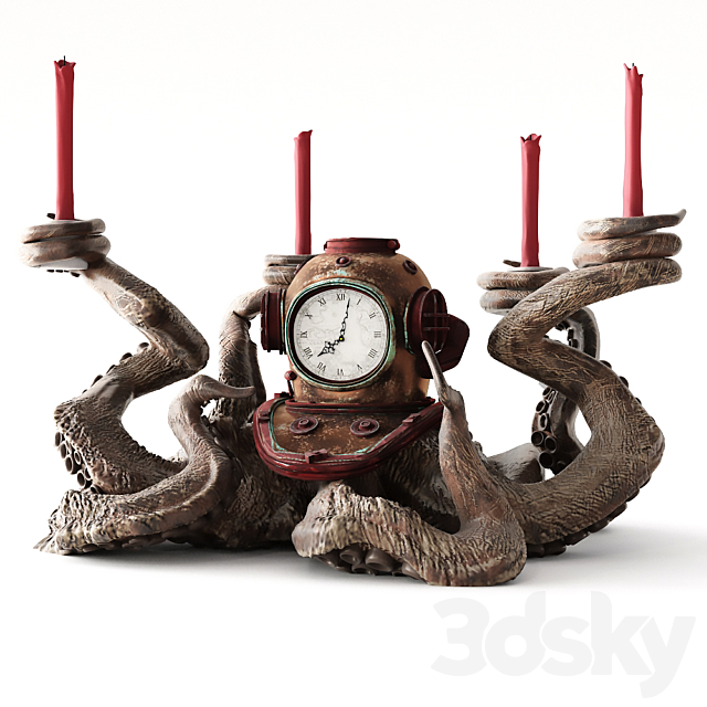 Clock and candlestick Octopus 3DSMax File - thumbnail 1