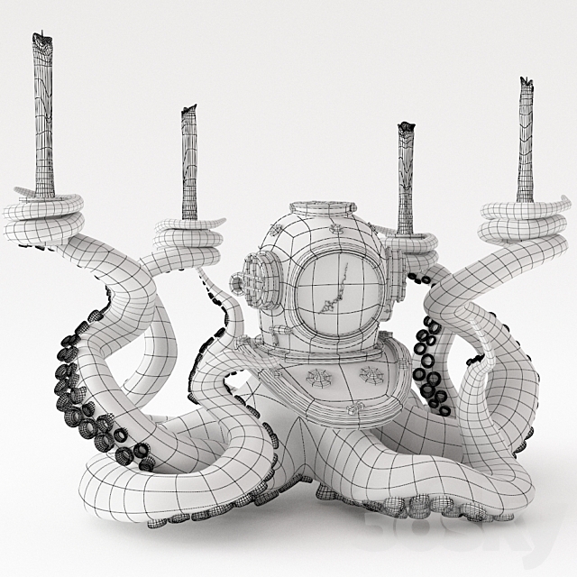 Clock and candlestick Octopus 3DSMax File - thumbnail 3