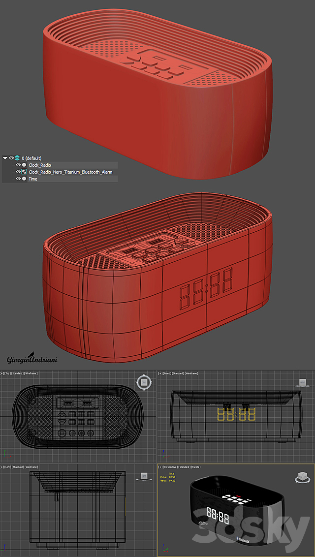 Clock Radio Titanium Bluetooth Alarm 3DSMax File - thumbnail 3