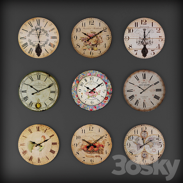 Collection of wall clocks 6 3DS Max Model - thumbnail 1