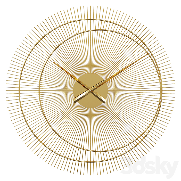 Gold metal clock D60cm Wall clock dubai 3DS Max Model - thumbnail 1