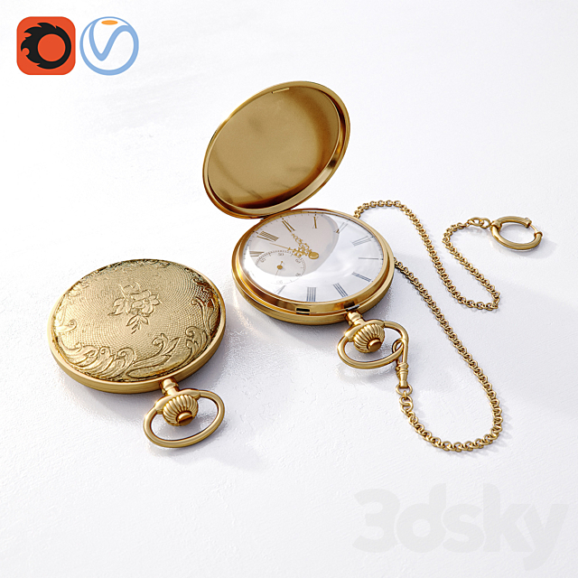 Golden pocket watch 3ds Max - thumbnail 1