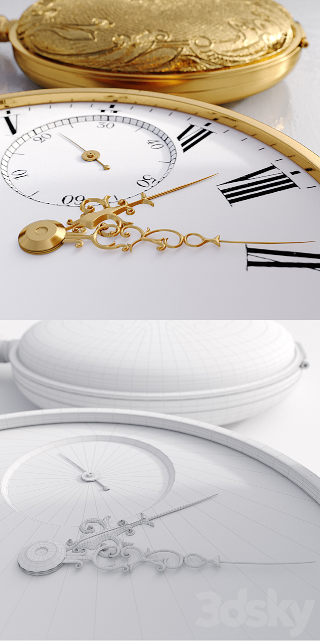 Golden pocket watch 3ds Max - thumbnail 3