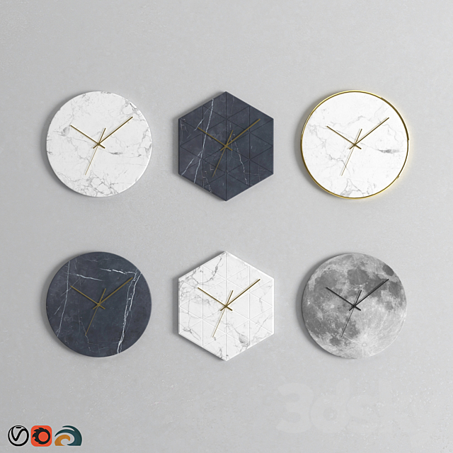 Marble Wall Clock Set 3ds Max - thumbnail 1