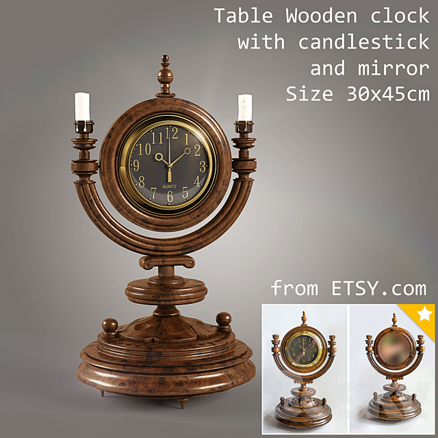 Wooden table clock 3ds Max - thumbnail 1