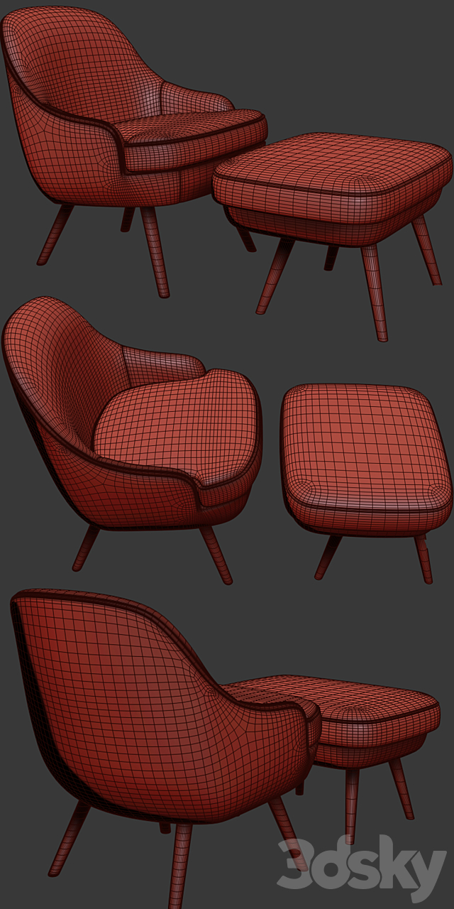 375 walter knoll Armchair With Ottoman 3ds Max - thumbnail 3