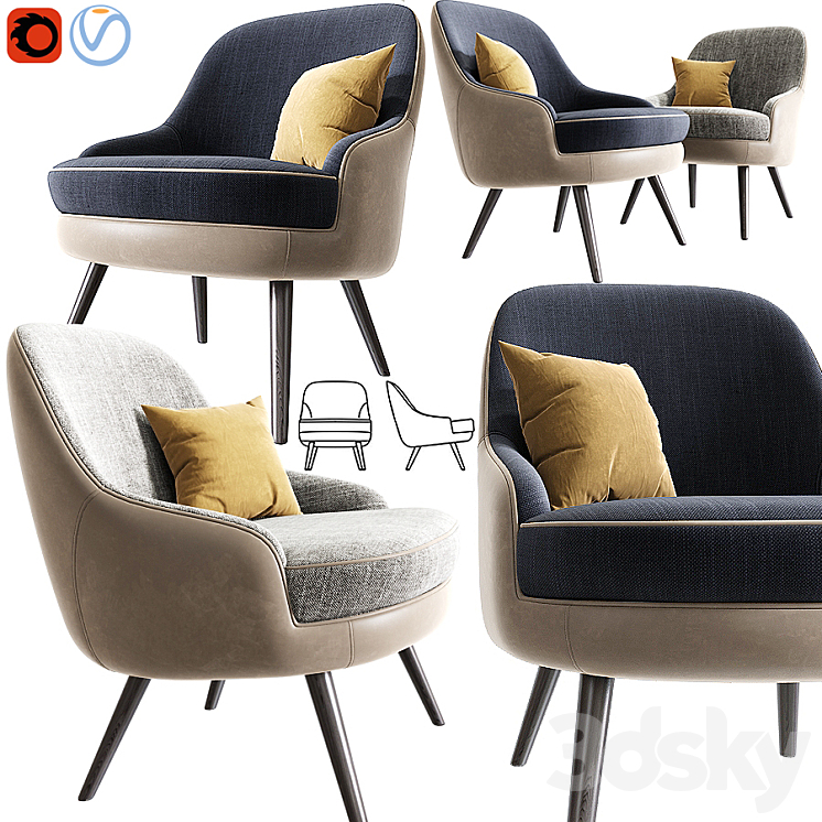 375 Walter Knoll Armchair With Pillow 3DS Max - thumbnail 1