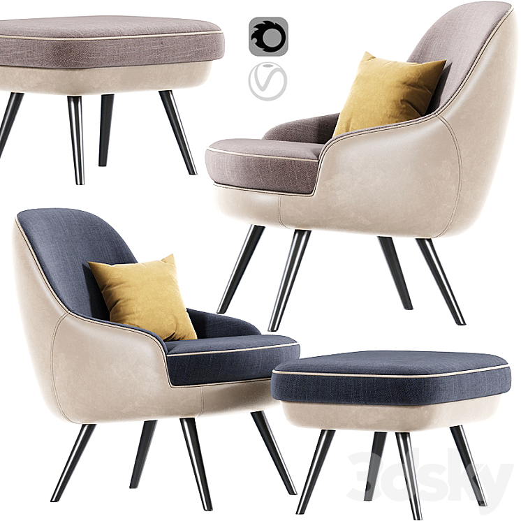 375 Walter Knoll Armchair With Pouf 3DS Max - thumbnail 1