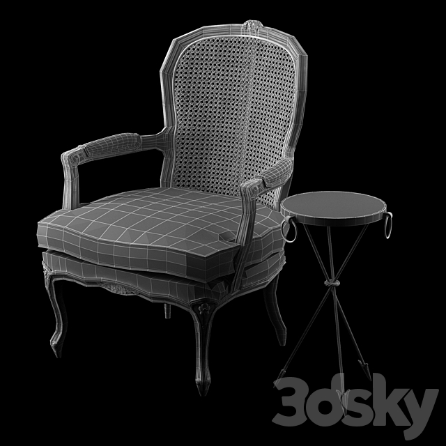 3D Antique French Cane Back Bergeres and andre arbus table model 3ds Max - thumbnail 3