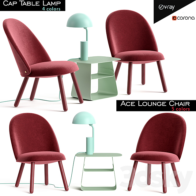 Ace Lounge Chair and Cap Table Lamp 3ds Max - thumbnail 1