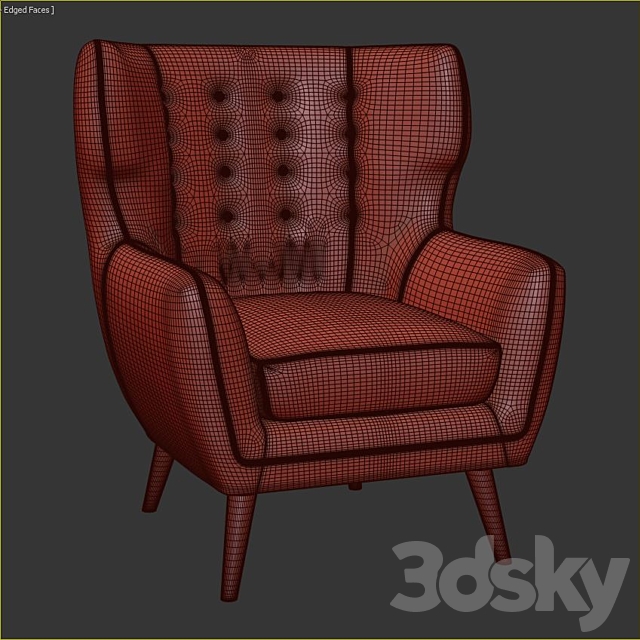 Alejandro Wingback Chair 3DS Max Model - thumbnail 3