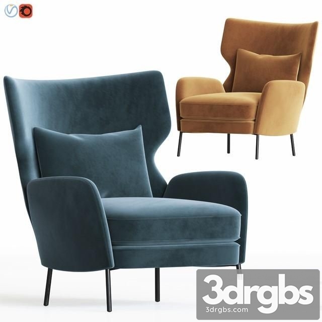 Alex Navy Blue Velvet Accent Chair 3dsmax Download - thumbnail 1