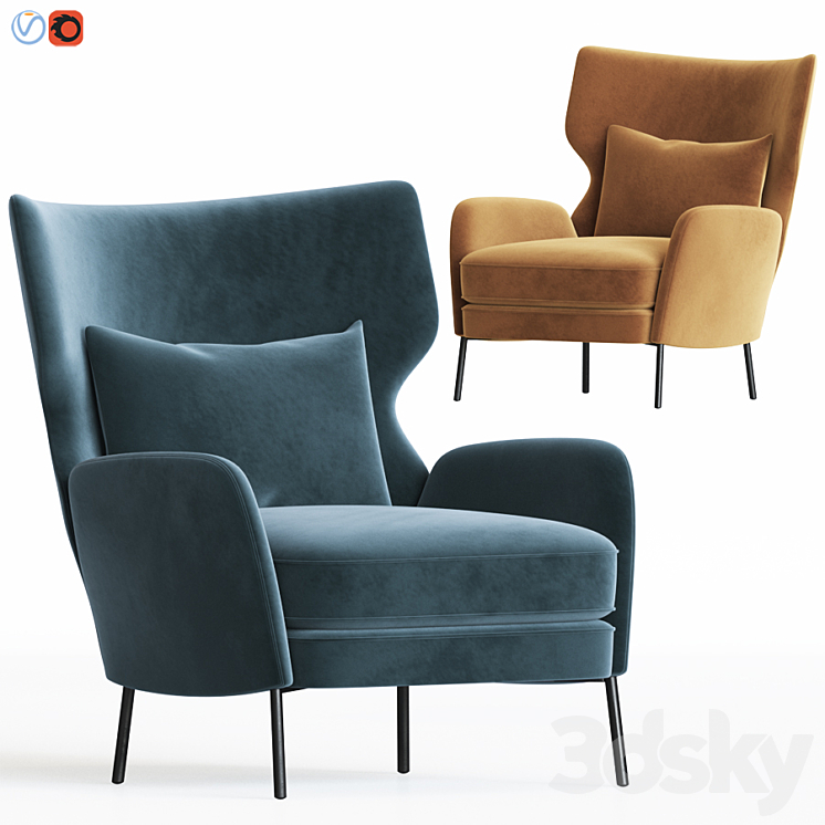 Alex Navy Blue Velvet Accent Chair Crateandbarrel 3DS Max - thumbnail 1