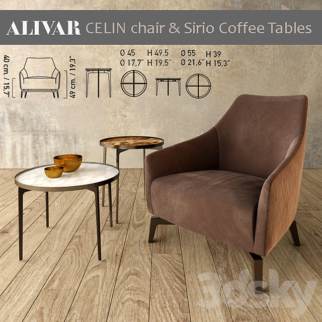 Alivar Celin chair Sirio coffe tables 3ds Max - thumbnail 1